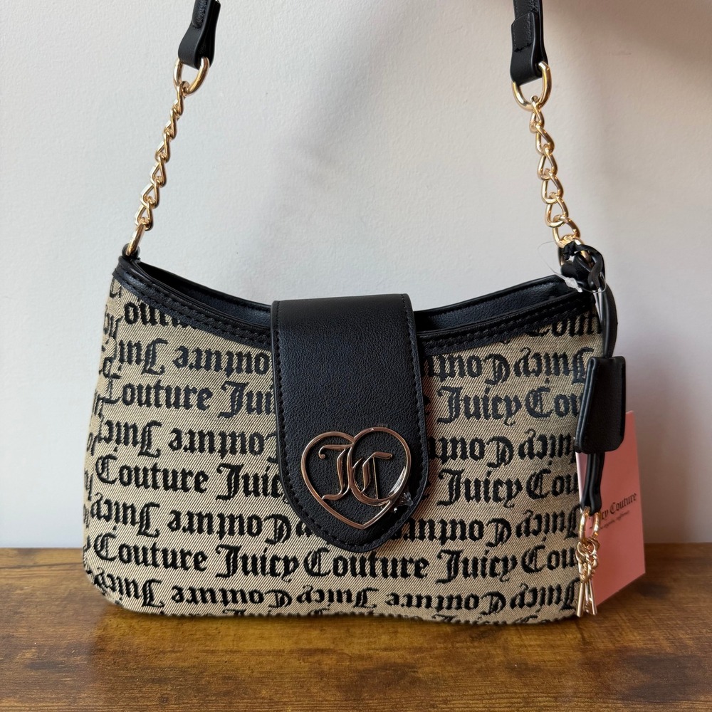 New Juicy Couture Call It Classic Brown Shoulder Handbag Gold Key Charm Cute